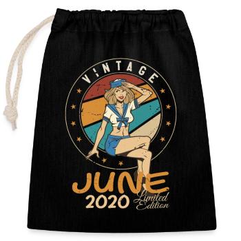 Millésime 2020 - Né en Juin 2020 - Sac cadeau en coton avec cordon (25 x 30 cm) - noir - Devant