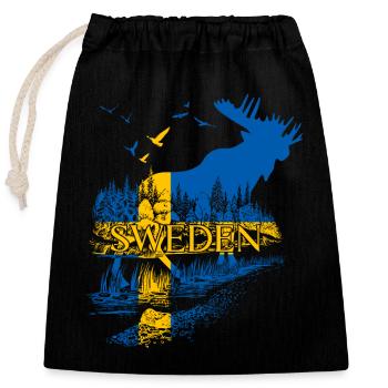 SWEDEN ELCH SCHWEDEN FLAGGE - Verschließbarer Geschenkbeutel aus Baumwolle (25x30cm) - Schwarz - Vorne