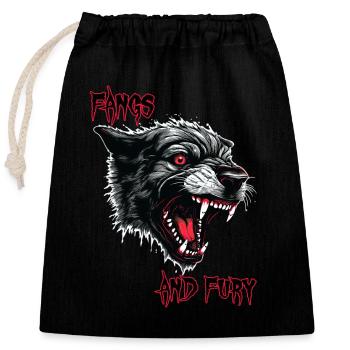 Demon Black Cat, Fangs and Fury - Closable cotton gift bag (25x30cm) - black - Front