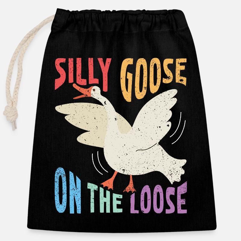 The stupid goose on the loose - Closable cotton gift bag (25x30cm) - black