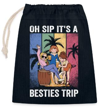 Week-end entre filles Oh Sip C’est un voyage de meilleures amies - Sac cadeau en coton avec cordon (25 x 30 cm) - bleu marine - Devant