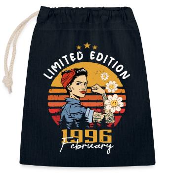 28 years old - Born in February 1996 - Closable cotton gift bag (25x30cm) - navy - Front
