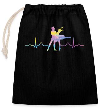 Ballet, Danseur, Battement de cœur, Ecg, Ballerine - Sac cadeau en coton avec cordon (25 x 30 cm) - noir - Devant