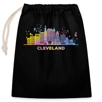 Clevelander Skyline Cleveland - Verschließbarer Geschenkbeutel aus Baumwolle (25x30cm) - Schwarz - Vorne