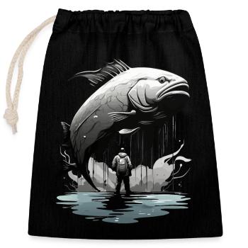 FISHING LICENSE FISHING ANGLER - Closable cotton gift bag (25x30cm) - black - Front