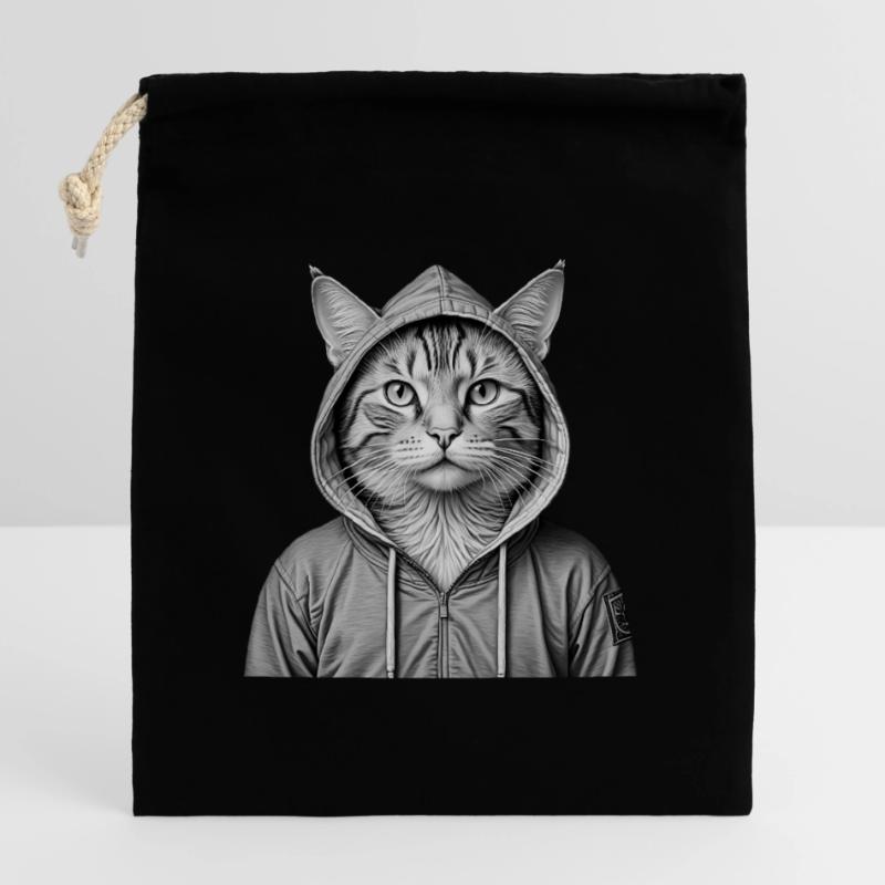 Coole Katze mit Kapuzenpullover Verschließbarer Geschenkbeutel aus Baumwolle (25x30cm)