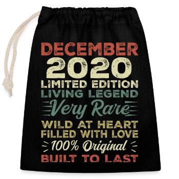 Décembre 2020 - Anniversaire Décembre 2020 année - Sac cadeau en coton avec cordon (25 x 30 cm) - noir - Devant
