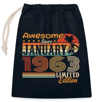 Birthday Gift - Born in January 1963 - Closable cotton gift bag (25x30cm) - navy - Front