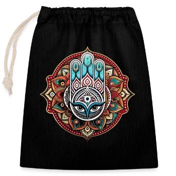 Hamsa - Hand der Fatima - Schutz und Segen - Verschließbarer Geschenkbeutel aus Baumwolle (25x30cm) - Schwarz - Vorne