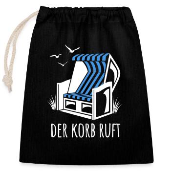Der Korb ruft - Strandkorb - Meer - Urlaub - Verschließbarer Geschenkbeutel aus Baumwolle (25x30cm) - Schwarz - Vorne