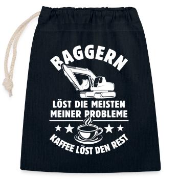 Baggern löst meine Probleme - Kaffee Spruch - Verschließbarer Geschenkbeutel aus Baumwolle (25x30cm) - Navy - Vorne