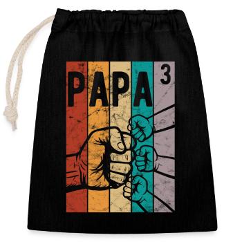 Papa 3 - Papa von drei Kindern - Team - Familie - Verschließbarer Geschenkbeutel aus Baumwolle (25x30cm) - Schwarz - Vorne