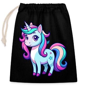 Licorne arc-en-ciel mignonne - Sac cadeau en coton avec cordon (25 x 30 cm) - noir - Devant