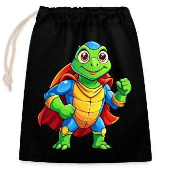 Mega süße Superheld-Schildkröte - Verschließbarer Geschenkbeutel aus Baumwolle (25x30cm) - Schwarz - Vorne