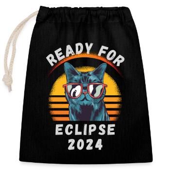 Prêt pour l’éclipse solaire de 2024 - Sac cadeau en coton avec cordon (25 x 30 cm) - noir - Devant