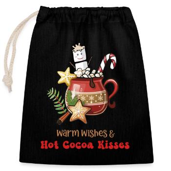 Hot Cacao, warm wishes and hot cacao kisses - Verschließbarer Geschenkbeutel aus Baumwolle (25x30cm) - Schwarz - Vorne