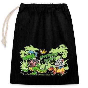 ADVENTURE AWAITS - Closable cotton gift bag (25x30cm) - black - Front
