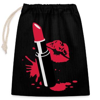 Lipstick with kissing lips - Closable cotton gift bag (25x30cm) - black - Front