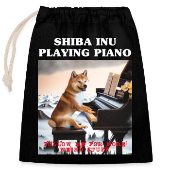 SHIBA INU PIANO - Closable cotton gift bag (25x30cm) - black - Front