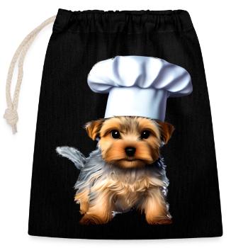 Restaurateur, Dog Puppy, Cooking Dog, Yorkshire Terrier - Closable cotton gift bag (25x30cm) - black - Front