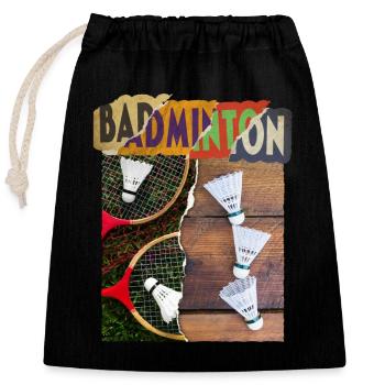 Badminton Badminton Racket Player Vintage Retro - Closable cotton gift bag (25x30cm) - black - Front