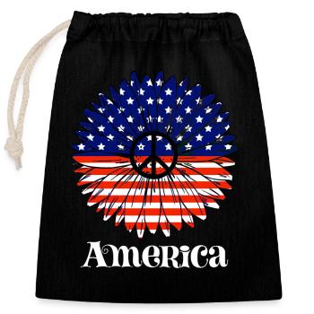 4. Juli Amerika-Flagge Sonnenblume - Verschließbarer Geschenkbeutel aus Baumwolle (25x30cm) - Schwarz - Vorne