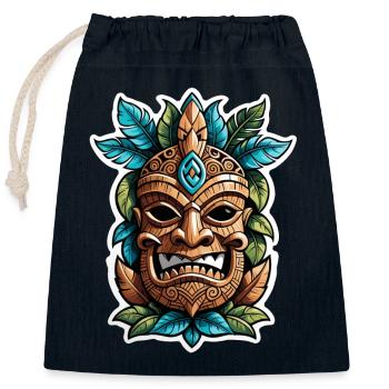 Tiki Beach - Polynesien Statue - Verschließbarer Geschenkbeutel aus Baumwolle (25x30cm) - Navy - Vorne