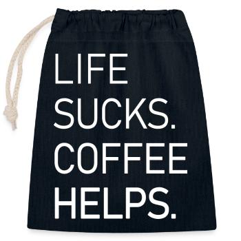 Life Sucks Coffee Helps - Closable cotton gift bag (25x30cm) - navy - Front