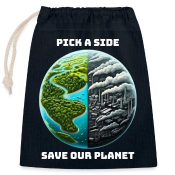 Climate change action - Closable cotton gift bag (25x30cm) - navy - Front