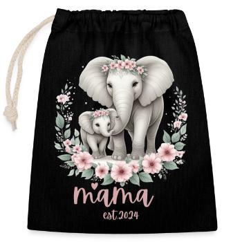 Mama 2024 Célébration de la couronne florale d’éléphant - Sac cadeau en coton avec cordon (25 x 30 cm) - noir - Devant