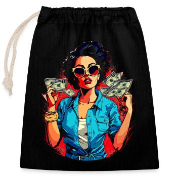 Beautiful female paint art Face colorful woman - Closable cotton gift bag (25x30cm) - black - Front