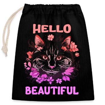 Cat Beautiful Stylish Women Colorful Art Art - Closable cotton gift bag (25x30cm) - black - Front