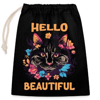 Cat Beautiful Stylish Women Colorful Art Art - Closable cotton gift bag (25x30cm) - black - Front