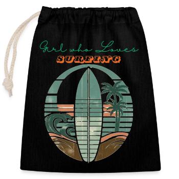 Girl who Loves Surfing - Closable cotton gift bag (25x30cm) - black - Front