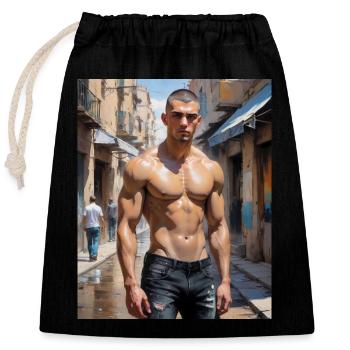 Beaux hommes avec un corps musclé - jeune homme - Sac cadeau en coton avec cordon (25 x 30 cm) - noir - Devant