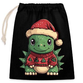 Dinosaur stegosaurus Christmas - Closable cotton gift bag (25x30cm) - black - Front
