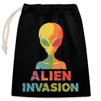 Alien Invasion: Space Invasion! - Closable cotton gift bag (25x30cm) - black - Front