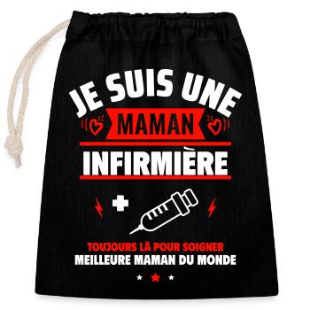 Maman infirmière, Cadeau fête des mères - Sac cadeau en coton avec cordon (25 x 30 cm) - noir - Devant