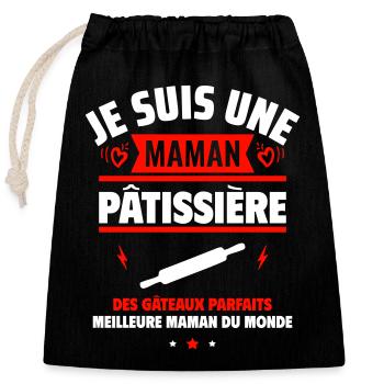 Maman pâtissière, idée cadeau fête des mères - Sac cadeau en coton avec cordon (25 x 30 cm) - noir - Devant