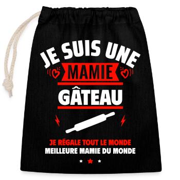 Mamie gâteau,Cadeau fête des grands-mères - Sac cadeau en coton avec cordon (25 x 30 cm) - noir - Devant