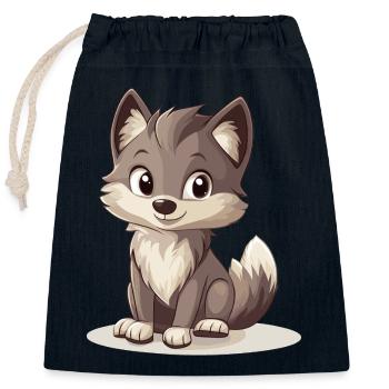 kleiner Wolf - Verschließbarer Geschenkbeutel aus Baumwolle (25x30cm) - Navy - Vorne
