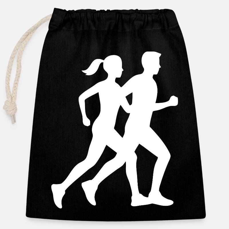 Conception dynamique de la silhouette de course à pied - Sac cadeau en coton avec cordon (25 x 30 cm) - noir
