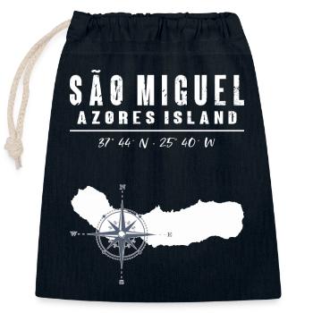 São Miguel Açores Boussole Rétro - Sac cadeau en coton avec cordon (25 x 30 cm) - bleu marine - Devant