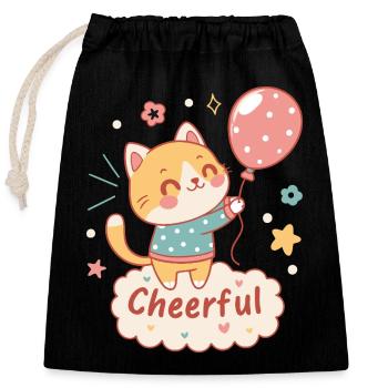 Festliche Ballonkatze - Verschließbarer Geschenkbeutel aus Baumwolle (25x30cm) - Schwarz - Vorne