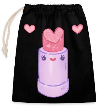 Kawaii  Heart Pink Lipstick  - Closable cotton gift bag (25x30cm) - black - Front