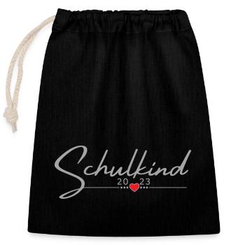 Schulkind Herz mit Namen personalisieren - Verschließbarer Geschenkbeutel aus Baumwolle (25x30cm) - Schwarz - Vorne