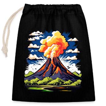 Volcan actif avec nuage de cendres et coulées de lave - Sac cadeau en coton avec cordon (25 x 30 cm) - noir - Devant