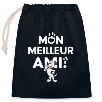 meilleur ami de l'homme, mon meilleur ami - Sac cadeau en coton avec cordon (25 x 30 cm) - bleu marine - Devant