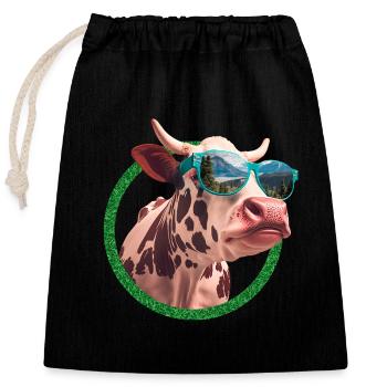 vache fraîche portant des lunettes de soleil - Sac cadeau en coton avec cordon (25 x 30 cm) - noir - Devant