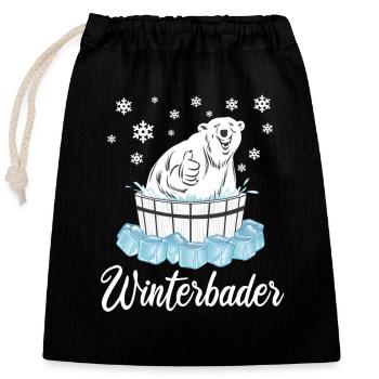 Winterbader Eisbär Eisbaden Eisbad Spruch - Verschließbarer Geschenkbeutel aus Baumwolle (25x30cm) - Schwarz - Vorne